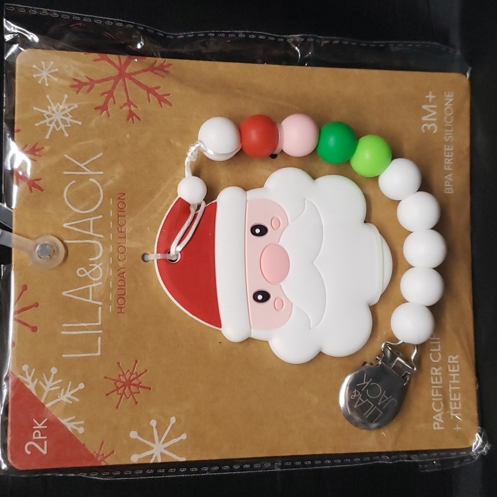 Lila & Jack Holiday Collection NWT Green/White 2-pack Pacifier Clip and Teether